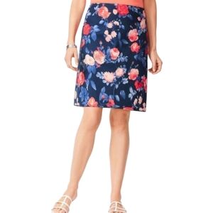 Talbots navy and red FLORAL CANVAS A-LINE SKIRT 12 14P PETITE 16‎ new!